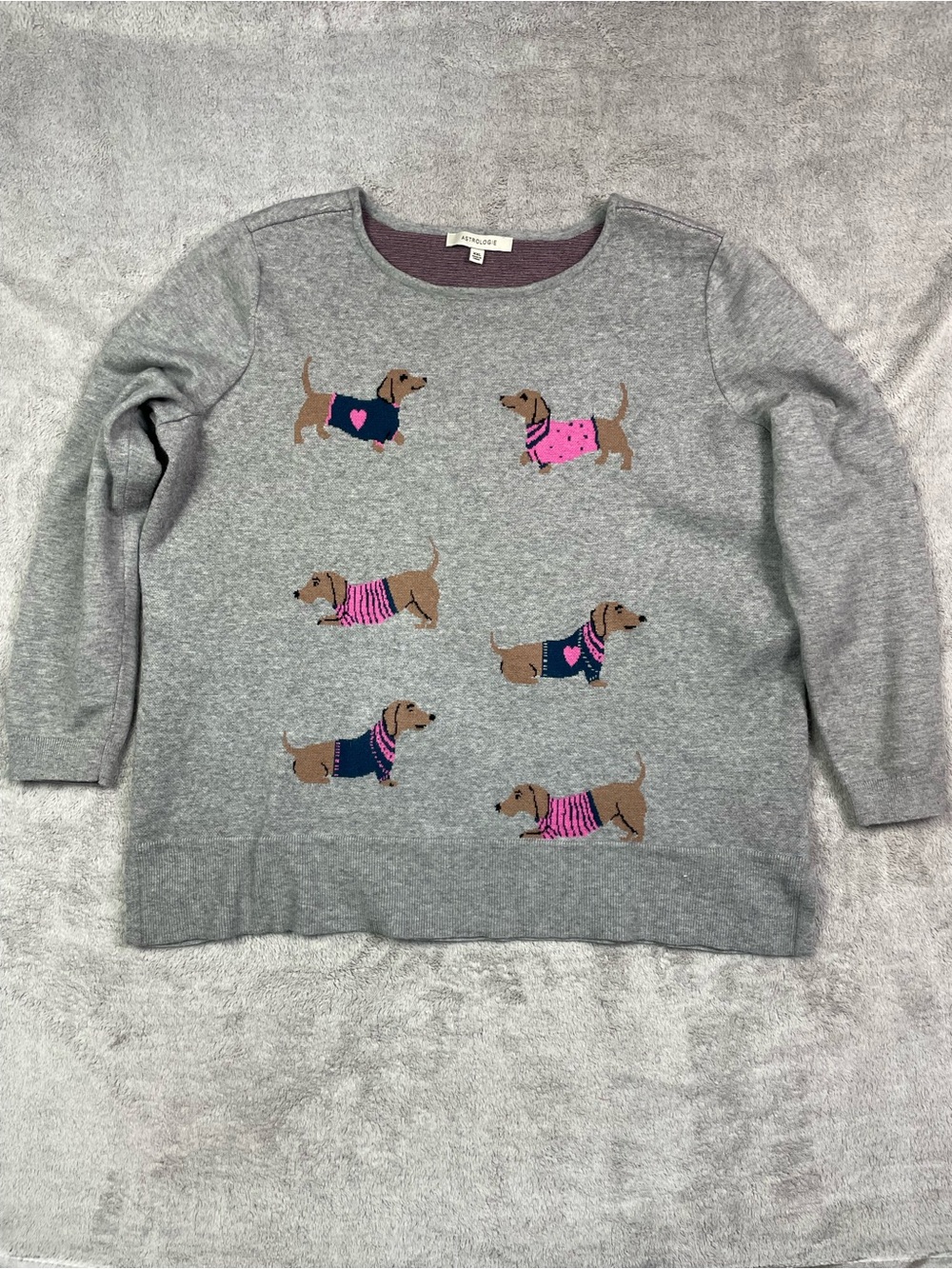ASTROLOGIE Gray Dachshund Weiner Dog Pullover Crewneck Knit Sweater Womens XXL